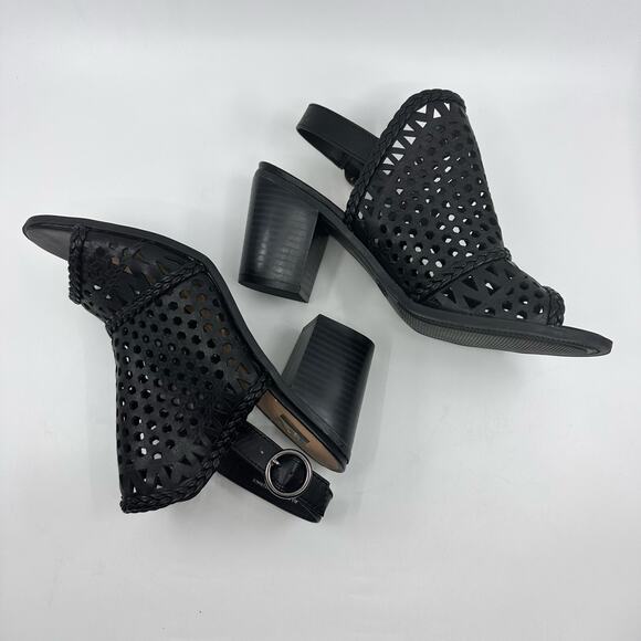 Black Heels Peep Toe Chunky Heel Slingback Reeva Women's US 8.5 Open Toe Sandals - Picture 6 of 9